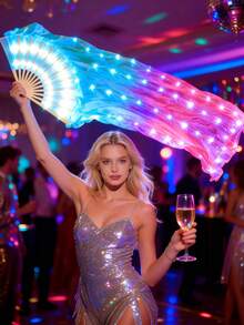 1 قطعة مروحة إضاءة LED وامضة للكبار، طول 1.5 متر، تدرج لوني من البنفسجي إلى الأبيض، خط إضاءة ناعم، مناسبة لرقص البطن والأداء على المكتب وغيرها من المناسبات، لا تحتاج إلى بطاريتي AAA، مناسبة للعطلات والعروض المسرحية والحفلات والأعراس وعيد الهالوين وعيد الميلاد وغيرها من المناسبات - مروحة حريرية مضيئة - مشاهدة 3