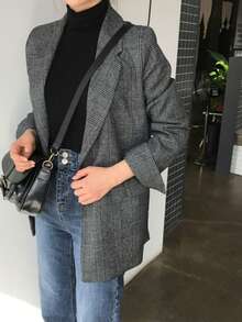 Popular Item: Glen Check Tailored Jacket / Suit Jacket Loose Blouson - Xám - Xem 2