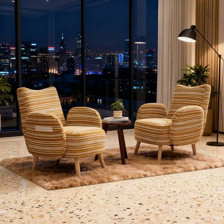 Living Room Chairs - 芥末黃 + 圈絨 - 查看 1