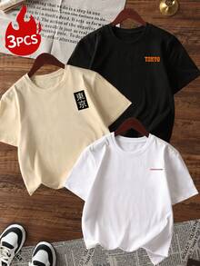 3件套女式日系东京赛车樱花花鸟印花透气吸湿宽松复古街头风短袖T恤，适合夏季滑板、派对和日常通勤休闲穿着。 - 彩色 - 查看 2