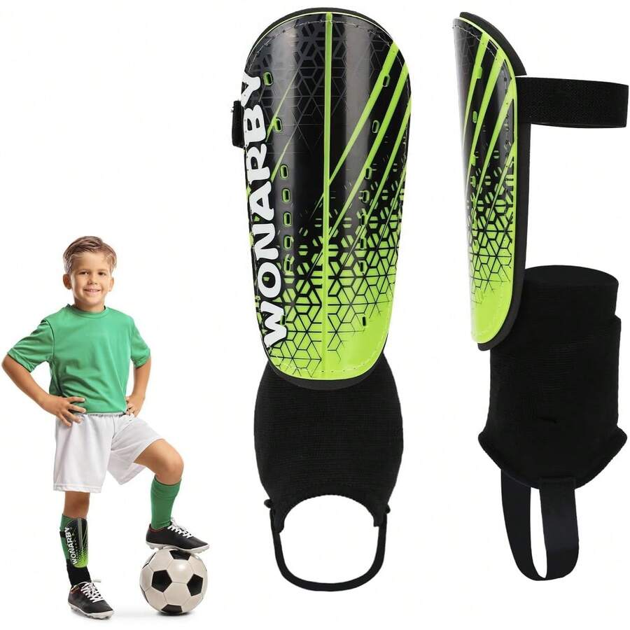 Espinilleras de fútbol para niños jóvenes – Espinilleras para niños pequeños, niñas y adolescentes de 2 a 18 años con protección de mangas de tobillo – Espinilleras de fútbol con correa ajustable - Azul - Ver 1