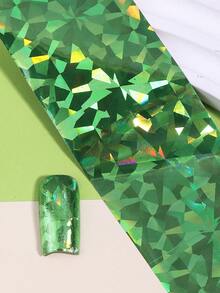 10片全息绿色美甲箔贴纸，金属绿色闪光亮片不对称薄片几何星空纸质DIY美甲贴膜装饰美甲用品 - 彩色 - 查看 6