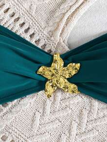 wohenmeili 1 Set Metal Decor Bikini Top And Bottoms, Starfish Decor Swimsuit Set - Dark Green - View 2