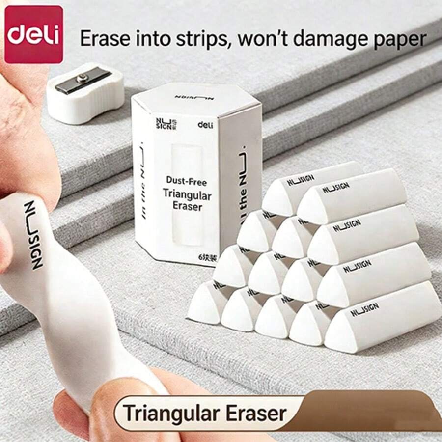 Stationery Newsat Triangle Eraser, Low Debris, Elementary Student Dedicated Eraser, Clean Lines, No Trace, 2B Eraser, Children's Sketch Art Answer Card Eraser - 6-pack - View 1