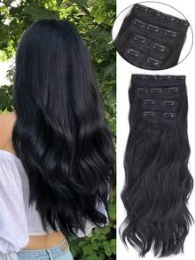 22 Inch 4pcs Black & Brown Clip-In Curly Hair Extensions, Suitable For Women & Girls Daily Use And Party - Multicolor - View 1