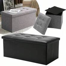Storage Box Foldable Ottoman Seat Toy Storage Box Foot Stool Bench Home Stool - Black - View 8