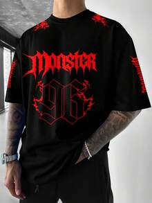 Camiseta de manga corta con estampado gráfico de calavera con llamas, estilo gótico para hombres - Blanco - Ver 4