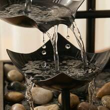 LUMIARTISAN USB Desktop Waterfall Fountain With LED Lights - 3-Tier Indoor Water Fountain With Natural River Rocks,Or For Home Office Bedroom Meditation.Table Décor,Living Room Deccor ,Home Deccor. - 黑色和棕色底座 - 查看 10