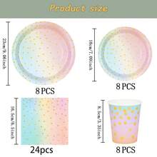 7/9 Inch Vintage Gradient Gold Polka Dot Disposable Plate Set, Party Plates, Disposable Paper Plates, Cups, Napkins, Suitable For Wedding, Engagement, Birthday, Wedding Party Tableware - Multicolor - View 12