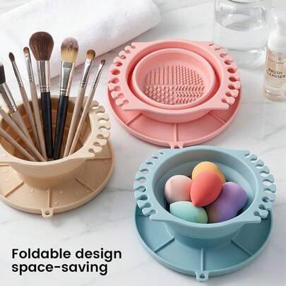 1pc Foldable Silicone Makeup Brush Cleaner, Drying Rack & Storage Tray - Portable Scrubbing Mat With Textured Base, Ideal For Makeup Brush Organization, Suitable For Travel And Studio, A Great Gift For Artists And Makeup Artists