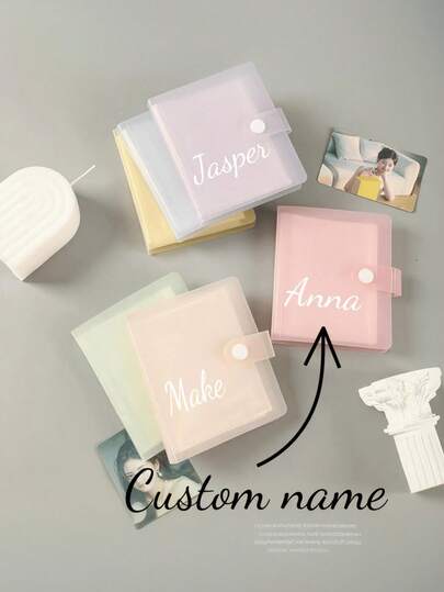 Customized Name Macaron Color Photo Album, 60 Slots, Sweet Solid Color Semi-Transparent Portable Photo Storage Album, Customized Photo Mini Album, Photo Storage PVC Mini Photo Album, Transparent Pocket Photo Album Keychain