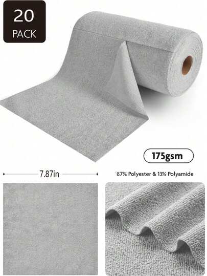 20片装可重复使用超强吸水超细纤维清洁布 - 20x20厘米，防刮擦，可机洗，适用于厨房、浴室、炉灶、汽车清洁、家居、餐厅、浴室、房间、汽车清洁，女士礼物，厨房用品，浴室用品，汽车用品