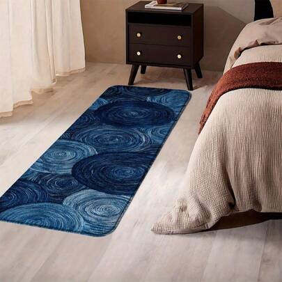 Blue And White Spiral Circle Pattern 2D Flat 1pc Rectangle Carpet Rug Floor Mat For Kitchen Soft Thick Machine Washable Perfect For Home Decor Non Slip Indoor Entryway Bedroom Kitchen Hallway Runner Modern Spiral Circle Design For Sleek Contemporary Kitchen And Home Decor