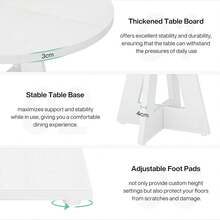 LITTLE TREE Farmhouse Dining Table, 120 Cm Round Dinner Table For 4, Rustic Wood Dining Room Table For Home Dining Room Living Room (Easy Assembly) - White - View 4