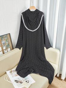 Ditsy Floral Print Lace Trim Hooded Abaya - Multicolor - View 1