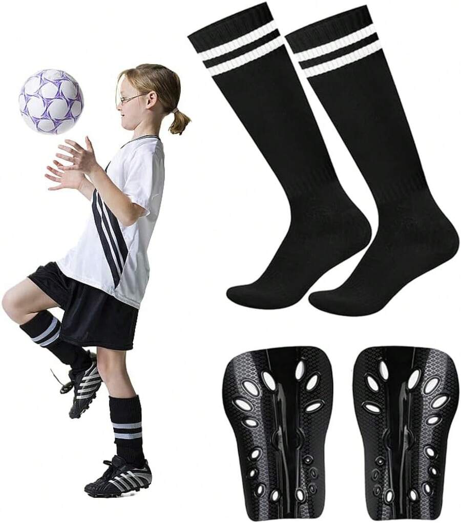 Espinilleras y calcetines de fútbol para niños pequeños, espinilleras ligeras y equipo de mangas, equipo protector para niños de 3 a 6 años de edad, juego deportivo para niños y niñas - Rosa - Ver 1