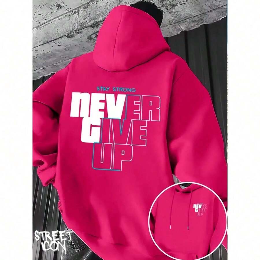 Moletom Básico Confortável para o Dia a Dia Arte Never Give UpStreetwear Cultura Urbana Moda de Rua Street Grafite Pichação Skatista Skate Unissex Masculino Feminino Blusa de Frio 50% Algodão 50% Poliéster Top Premium Streetwear Lançamento Envio Imediato Varias Cores!! - Rosa Choque - Visão 1