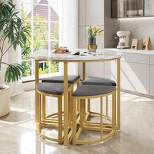 Dining Set Containing Four Chairs With MDF Tabletop And Gold Iron Frame. Velvet Seat, White, Grey. - Grey - View 3