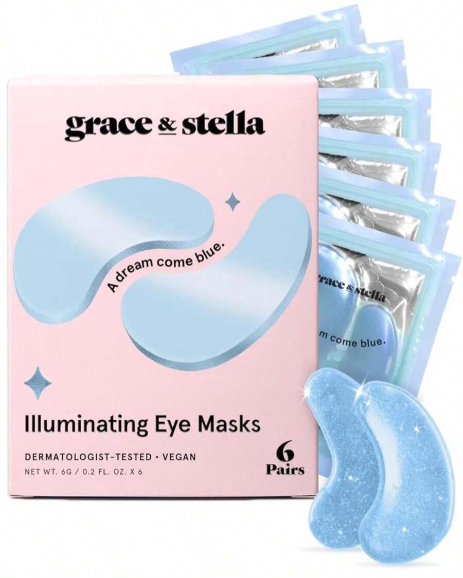 Grace &Amp; Stella Award Winning Under Eye Mask Reduce Dark Circles, Puffy Eyes, Undereye Bags, Wrinkles, Gel Under Eye Patches, Valentines Bags, Gifts Under 10 Dollars, Vegan (6 Pairs, Blue) - ColorC - 查看 1