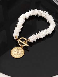 1 pieza Brazalete asimétrico de moda con concha y colgante con retrato - Amarillo Oro - Ver 3