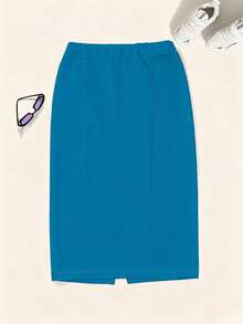 Women's Solid Color Minimalist High Waist Pencil Skirt Spring - Modal Blue - View 5