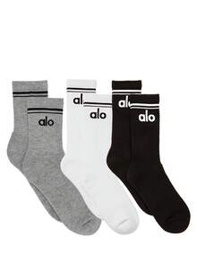 Alo Yoga Unisex Crew Socks Casual Breathable Lightweight Sweat Absorption High Elasticity Close-Fitting Skin-Friendly Gym Training Commuting Daily For Unisex Black White Grey - Xám trắng - Xem 2