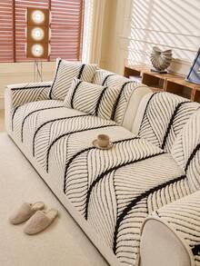 1件加厚柔软保暖法兰绒沙发垫套，现代简约防滑保暖沙发座垫，防尘可水洗沙发套，清新时尚柔软防褪色宠物友好型保护套，适用于卧室、办公室、客厅组合家具、L型沙发和1/2/3/4座沙发 - 黑與白 - 查看 5