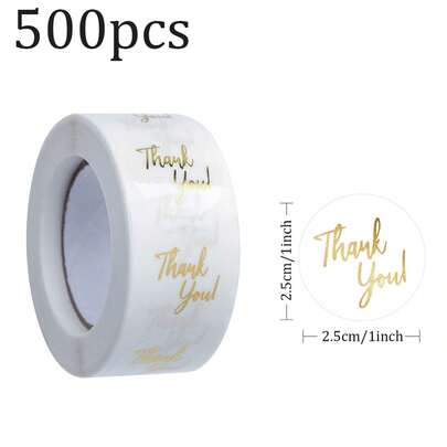 500pcs/Roll Transparent Gold Foil Thank You Stickers, Suitable For Wedding Gifts, Bridal Shower, Round Gift Packaging Sealing Decorative Stickers, Round Gold Foil Stickers, Graduation Decorations, Bridesmaid Gifts, Easter Gifts, Wedding Stickers, Wedding Decor Scrapbook Supplies Scrapbooking