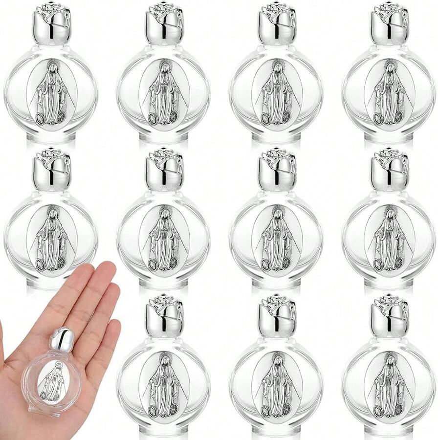 [Free Shipping]12 Pcs Glass Holy Water Bottles 0.5 Floz Embossed Catholic Baptism Favor Chris 1tian Water Container Bulk For Guest Communion Chu 1rch Gift Wedding Decor(Silver,Virgin Mary Devotional) - 聖母瑪利亞虔誠聖母瑪利亞虔誠 - 查看 1