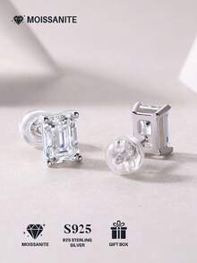 Bông tai bạc 925 đính đá Moissanite dành cho nữ, không gây dị ứng, lấp lánh, quà tặng Ngày Valentine/Đính hôn/Cưới/Sinh nhật, hộp quà sang trọng chống oxy hóa. - Bạc - Xem 2