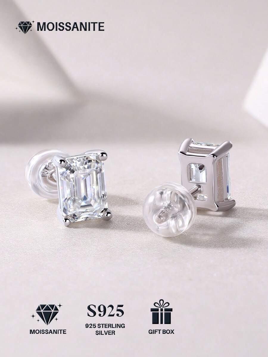 Bông tai bạc 925 đính đá Moissanite dành cho nữ, không gây dị ứng, lấp lánh, quà tặng Ngày Valentine/Đính hôn/Cưới/Sinh nhật, hộp quà sang trọng chống oxy hóa.