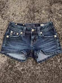 Shorts vaqueros ajustados y versátiles con bordado de patrón de calle retro, para primavera y verano - Azul - Ver 2