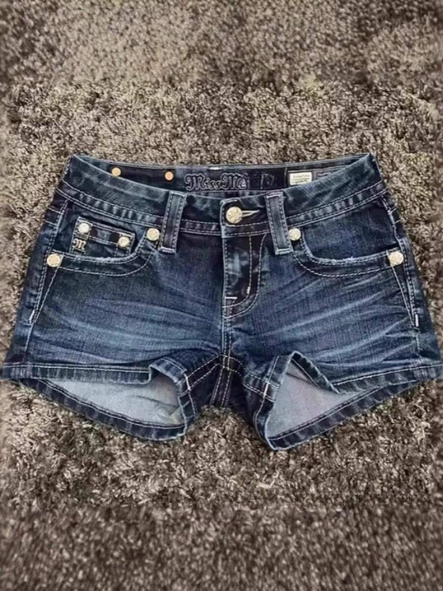 Skinny Versatile Shorts Retro Personalized Street Pattern Embroidery Spring And Summer Denim Shorts Women - 藍色 - 查看 1