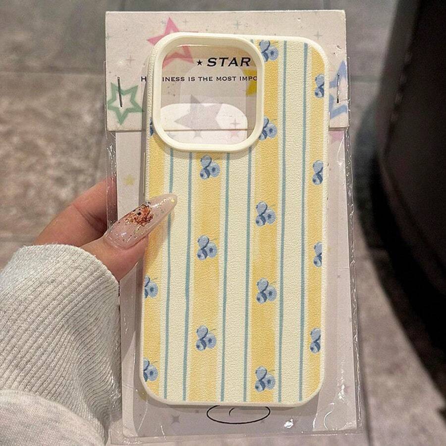 1pc TPU Material Energetic Blueberry Striped Pattern Phone Case Compatible With Iphone 17 Pro Max/17/16 Pro Max/15/13/12/11, S20 FE/A15/S24/A55, Note 11/Note 12/Note 13 Pro, Full Coverage Anti-Drop Soft Protective Phone Cover - White - View 1