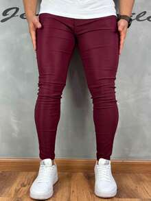 Black Tailored Trousers, Plain, Traditional Style, 4% Lycra - 深紅色 - 查看 4