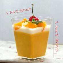 10pcs/20pcs/25pcs/50pcs/100pcs Transparent Square Dessert Cups - Ideal For Making Mousse, Pudding, Oatmeal, Fruit And Other Foods, Transparent Dessert Bowls, Mini Dessert Cups, Stackable - Clear - View 11
