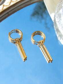 1 对时尚摩托车风格男士不锈钢长流苏耳环 - 金色 - 查看 12