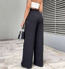 Duna Wide Leg Women's Pantaloons With Elastic Waist And Pocket - 黑色 - 查看 4