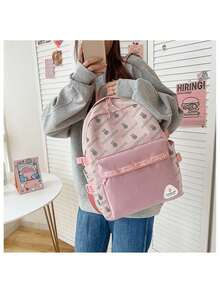 Mochila Escolar de computadora de viaje escolar Linda Mochila para Adolescentes moda informal dibujos de conejos con Compartimento para Laptop - Rosa - Ver 3
