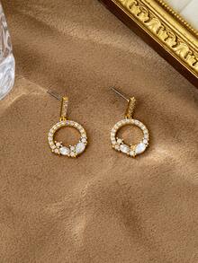 1对2026新款微镶钻石圆形耳钉，奢华小众设计，优雅少女款 - 圓形微鑲鑽耳釘 - 查看 4