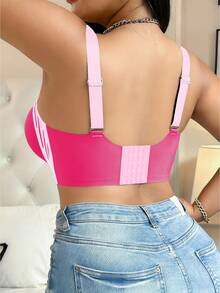 3pcs Plus Size Women's Wireless Bras, Fashion Colorful Striped Floral Removable Padded Adjustable Strap Seamless Soft Support Lift Bras, Suitable For Casual Daily Wear, Backless Design, Enhance Bust Curve - Multicolor - View 7