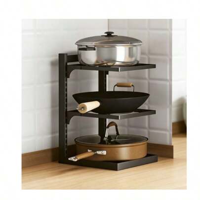 Eenvoudig te installeren keukenrek (2 opties: 2 lagen, 3 lagen), metalen pannenrek met verstelbare planken, ruimtebesparend ontwerp voor de keuken, houdt potten, pannen en andere benodigdheden netjes en binnen handbereik.