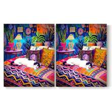 Kit para iniciantes em pintura a óleo digital DIY para adultos, com estampa de gato colorido, tintas acrílicas, decoração para casa, 40x50cm/16x20in, moldura não inclusa. - Multicolorido - Ver 11
