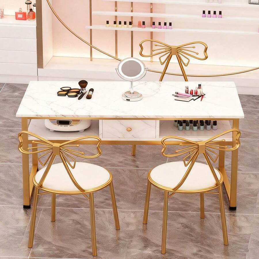 Mesa Manicura Metálica 100/120cm Reforzada | Uso Doméstico y Profesional | Tocador Organizador | Amplio y Funcional - Multicolor - Ver 1