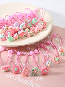 20 piezas de Scrunchies para el cabello con flores y lazos de colores aleatorios para niñas - Rosa - Ver 8