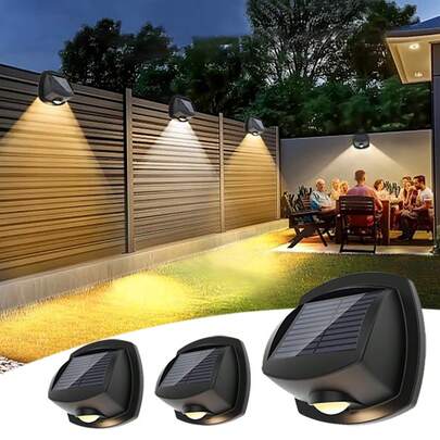 1PC LED 3-Color Solar Outdoor Light With 3-Speed Dimming Wall Wash Light Wall Lamp For Porch Backyard Fence And Garden Decoration