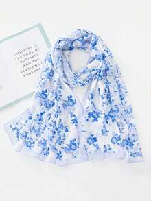 1pc Floral Print Chiffon Scarf/Head Wrap - Multicolor - View 4