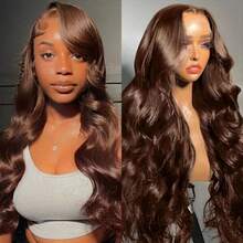 34 Inch Chocolate Brown Body Wave Lace Front Human Hair Wigs 200% Density Pre Plucked With Baby Hair 13x4 HD Transparent Lace Frontal Wigs #4 Brown Colored Human Hair Wigs For Women - S4 - 查看 3