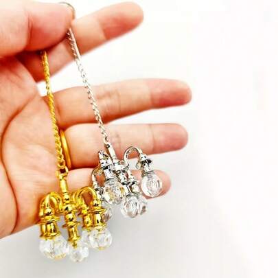 1pc Exquisite Crystal House Bedside Lamp, Large Crystal Wall Lamp For Bedroom, Metal Material - Gold Or Silver Color! Adds A Warm Atmosphere To Doll Houses! No Power Source Needed! Suitable For Various Holiday Decorations! Miniature Landscape Decor, Architectural Diorama Model Wall Lamp, Plastic/Metal Miniature Model House Lamp