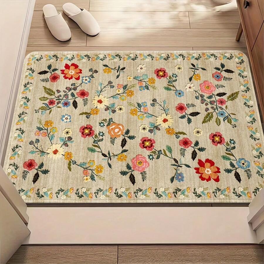 Vintage Pink Floral Pattern Non-Slip Bath Mat - Imitation Material Rectangular Floor Mat, Absorbent And Non-Slip, Suitable For Bedroom, Bathroom, Toilet, Kitchen Entrance, Etc. Home Decoration, Four Seasons Universal Mode, Not Only Is Suitable For The Festival Of Non-Slip Floor Mats, But Also As A Housewarming Gift Wedding Gift To Friends And Family As Well As Their Own Home, Rectangular Entrance Carpet For Indoor/Outdoor Use, Non Slip Backing, Bathroom Mat, Interior Decorative Door Mat, Decorative Floor Mat For Porch/Garden/Terrace, Suitable For Homes, Gardens, And Living Spaces, Ideal Gift For Loved Ones, Enhances Entryway, Living Room, Kitchen Decor, Valentines, Christmas Day, Halloween, Thanksgiving Day, Easter Day, Mother's Day, Father's Day, Back To School Season Decorations - Kiểu 7 - Xem 1